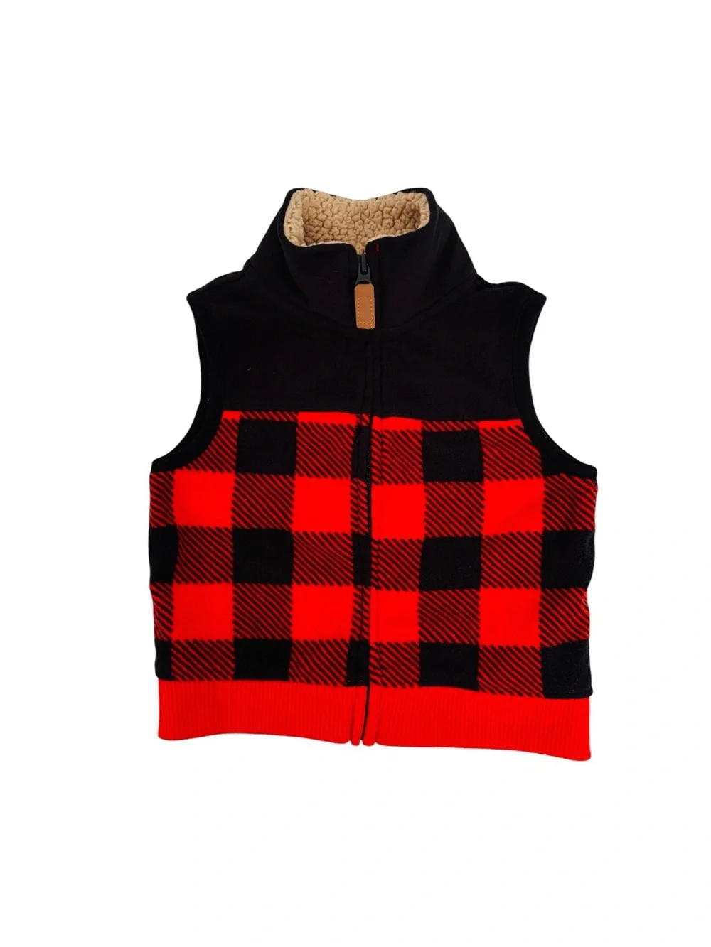 Carter's Red & Black Buffalo Plaid Fleece Vest with Sherpa Collar 6M